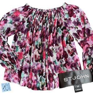 St. John Silk Lined Accordion Flowy Top Sz M